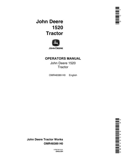John Deere 1520 Utility Tractor Operator’s Manual (OMR48389) Workshop Guide