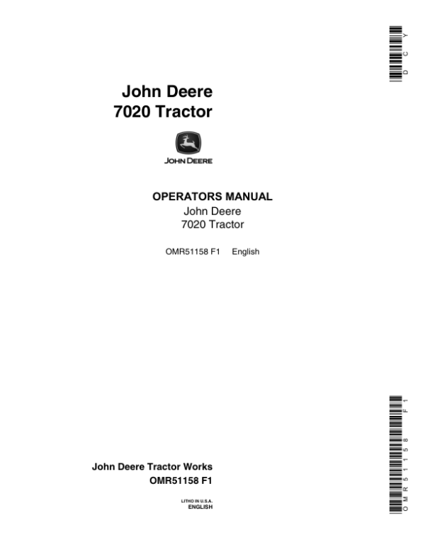 John Deere 7020 Tractor Operator’s Manual (OMR51158) Workshop Guide
