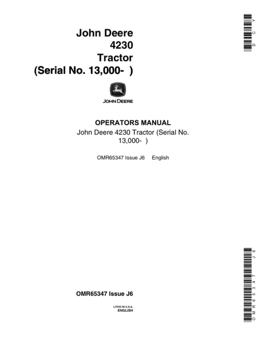 John Deere 4230 Tractors Operator’s Manual (OMR65347) Workshop Guide