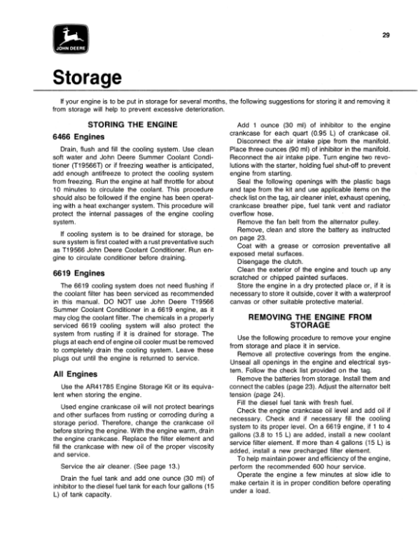 John Deere OEM, Stationary Engines – 6466D, 6466T, 6466A, 6619A Operator’s Manual (OMR67604) Workshop Guide