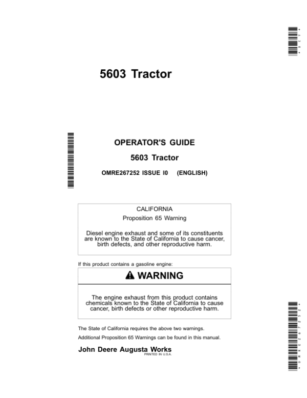 John Deere 5603 Tractor Operator’s Manual (OMRE267252) Workshop Guide