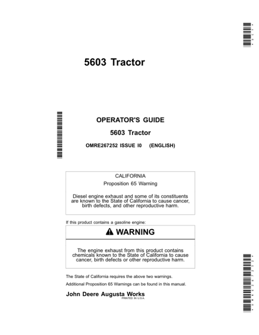 John Deere 5603 Tractor Operator’s Manual (OMRE267252) Workshop Guide