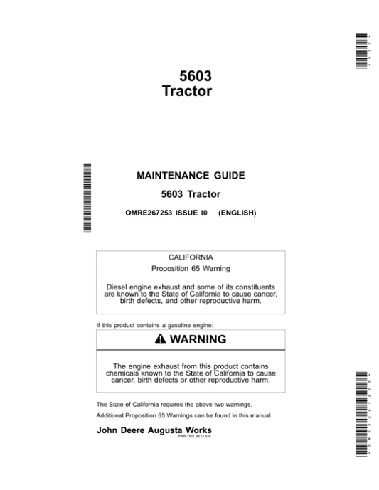 John Deere 5603 Tractor Maintenance Guide Operator’s Manual (OMRE267253) Workshop Guide
