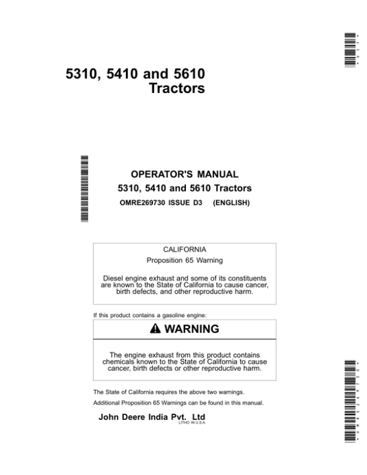 John Deere 5310, 5410 & 5610 Tractors Operator’s Manual (OMRE269730) Workshop Guide