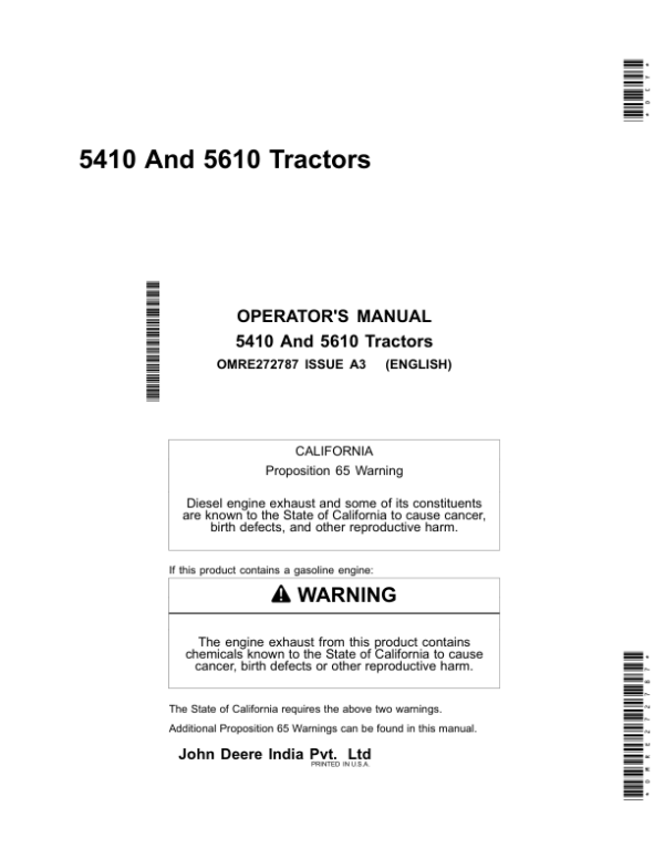 John Deere 5410 & 5610 Tractor Operator’s Manual (OMRE272787) Workshop Guide