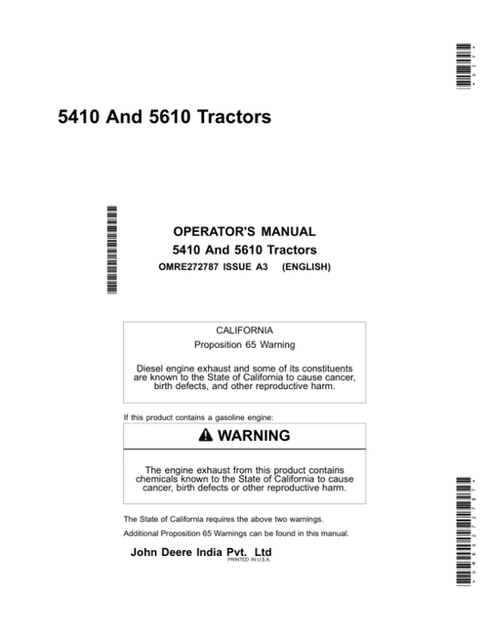 John Deere 5410 & 5610 Tractor Operator’s Manual (OMRE272787) Workshop Guide