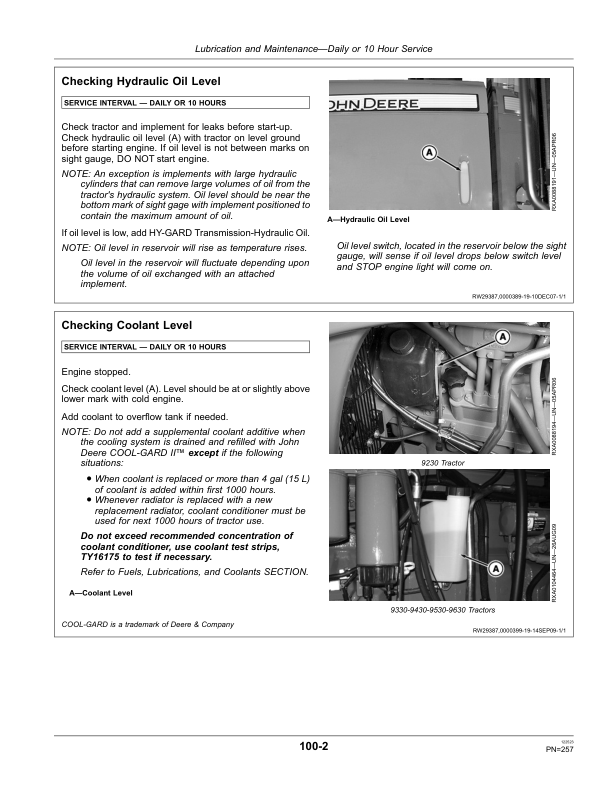 John Deere 9230, 9330, 9430, 9530, 9630 Tractors (022000-) Operator’s Manual (OMRE325893) Workshop Guide