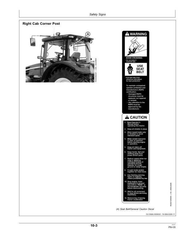 John Deere 7630, 7730, 7830 & 7930 Tractors North America (035000-042000) Operator’s Manual (OMRE325992) Workshop Guide