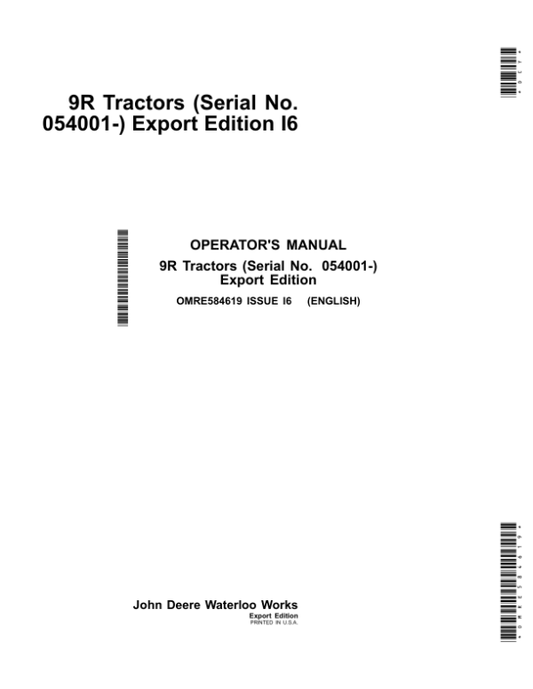 John Deere 9370R, 9420R, 9470R, 9520R, 9570R & 9620R (9R) Tractors Operator’s Manual (OMRE584619) Workshop Guide