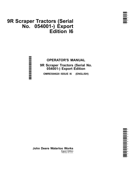 John Deere 9370R, 9420R, 9470R, 9520R, 9570R & 9620R (9R) Scraper Tractors Operator’s Manual (OMRE584620) Workshop Guide
