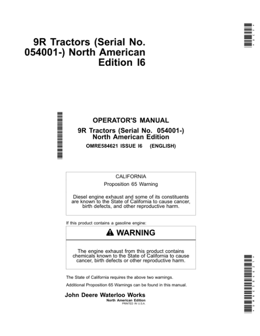 John Deere 9370R, 9420R, 9470R, 9520R, 9570R & 9620R (9R) Tractors Operator’s Manual (OMRE584621) Workshop Guide