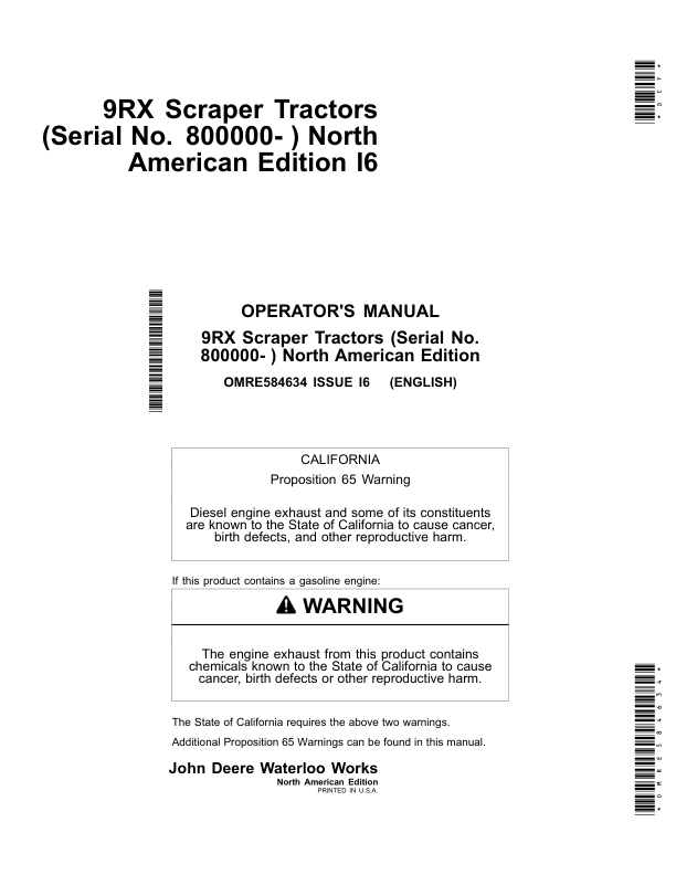 John Deere 9470RX, 9520RX & 9570RX (9RX) Scraper Tractors Operator’s Manual (OMRE584634) Workshop Guide