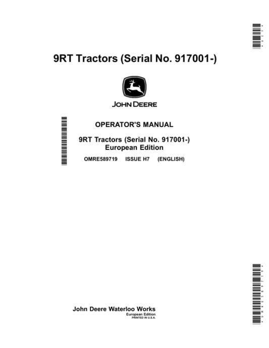 John Deere 9470RT, 9520RT & 9570RT Tractors Operator’s Manual (OMRE589719) Workshop Guide