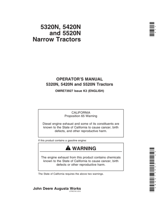 John Deere 5320N, 5420N & 5520N Tractors North America Operator’s Manual (OMRE73927) Workshop Guide