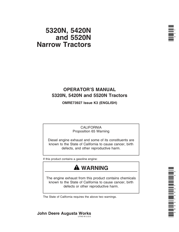John Deere 5320N, 5420N & 5520N Tractors North America Operator’s Manual (OMRE73927) Workshop Guide
