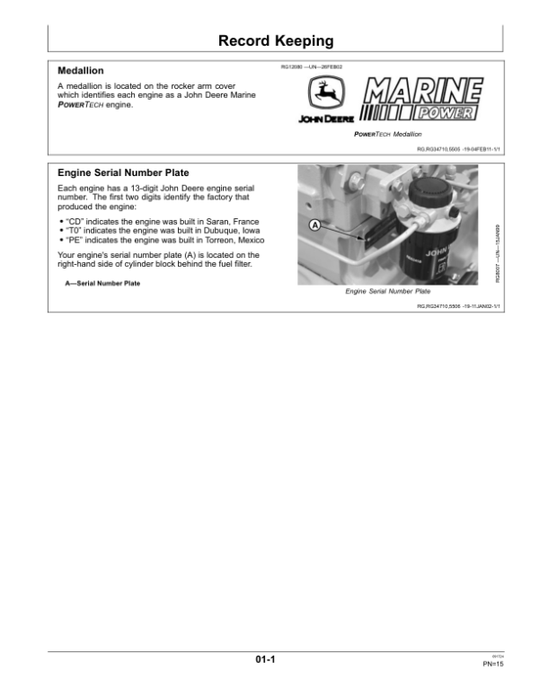 John Deere 4.5 L, 6.8 L Marine Diesel Engines (PowerTech) Operator’s Manual (OMRG28997) Workshop Guide