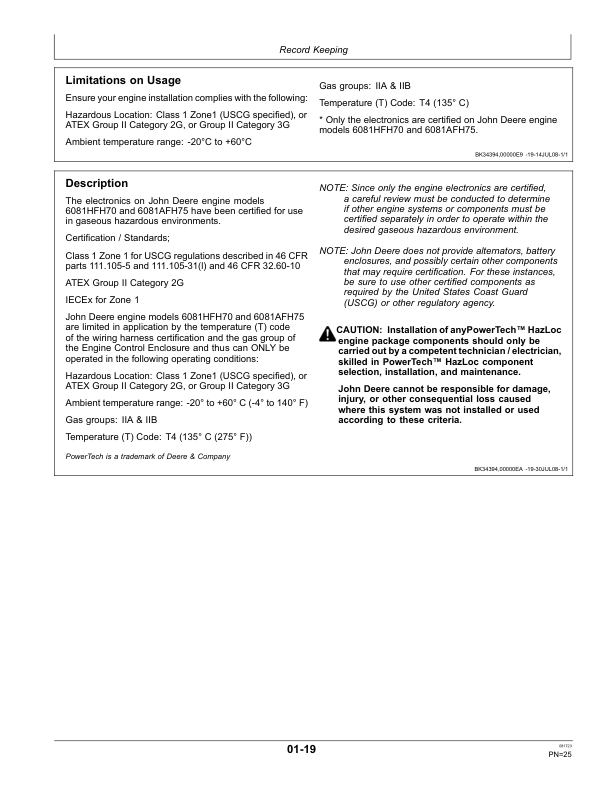 John Deere 6081AFH75 PowerTech HazLoc Marine Diesel Engine (Supplement to OMRG35860) Operator’s Manual (OMRG37863) Workshop Guide