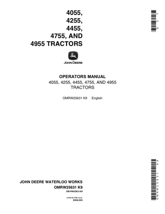 John Deere 4055, 4255, 4455, 4755, 4955 Tractor Operator’s Manual (OMRW25631) Workshop Guide