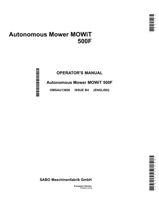 John Deere 500F MOWiT Autonomous Mower (Sabo) Software Version 4.1 Operator’s Manual (OMSAU13608) Workshop Guide