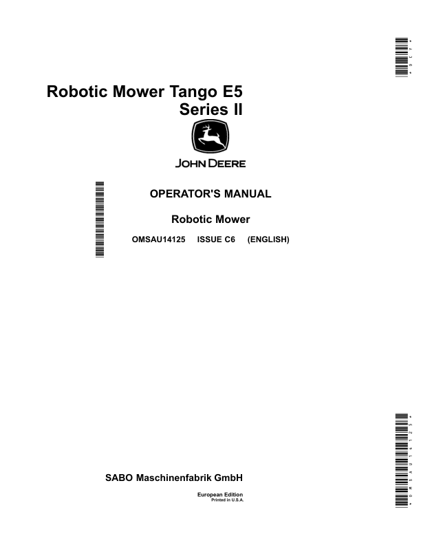 John Deere Tango E5 Robotic Mowers (Sabo)Software Version 5.1 Operator’s Manual (OMSAU14125) Workshop Guide