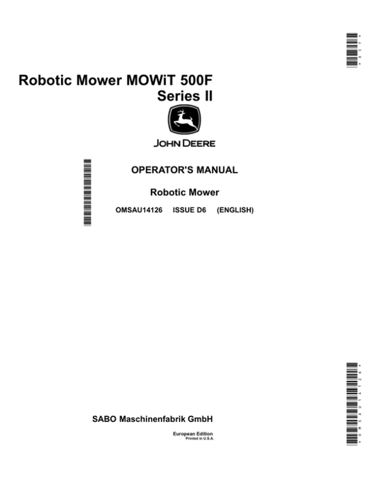 John Deere 500F MOWiT Robotic MowerSeries II (Sabo)Software Version 5.1 Operator’s Manual (OMSAU14126) Workshop Guide