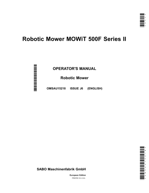 John Deere MOWiT 500F Series II Robotic Mowers Operator’s Manual (OMSAU15218) Workshop Guide