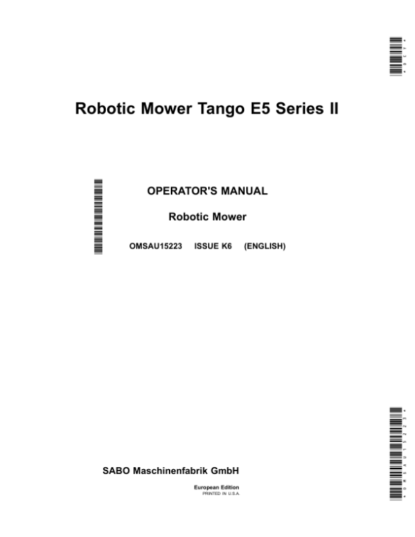 John Deere Tango E5 Series II Robotic Mowers Operator’s Manual (OMSAU15223) Workshop Guide