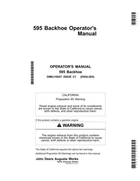 John Deere 595 Backhoe (North America) Operator’s Manual (OMSJ10027) Workshop Guide
