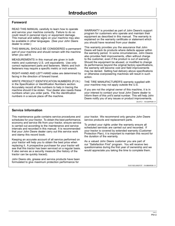 John Deere 5083E Limited, 5093E Limited, 5101E Limited (Tier3) Tractors Maintenance Guide (September 2010) (340001-439999) Operator’s Manual (OMSJ11442) Workshop Guide