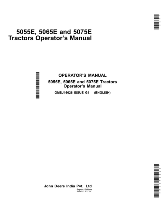 John Deere 5055E, 5065E, 5075E Tractors (Export Edition) Operator’s Manual (OMSJ16026) Workshop Guide