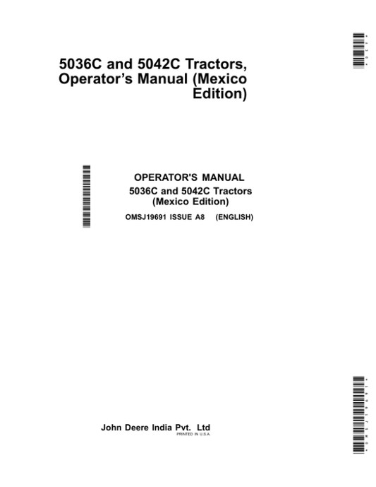 John Deere 5036C, 5042C Tractors (Mexico Edition) Operator’s Manual (OMSJ19691) Workshop Guide