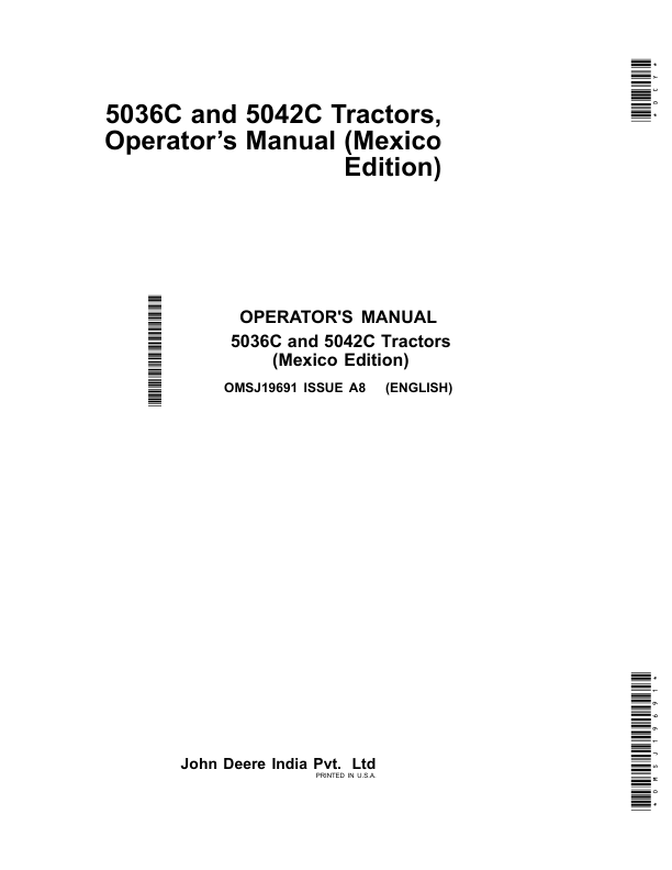 John Deere 5036C, 5042C Tractors (Mexico Edition) Operator’s Manual (OMSJ19691) Workshop Guide