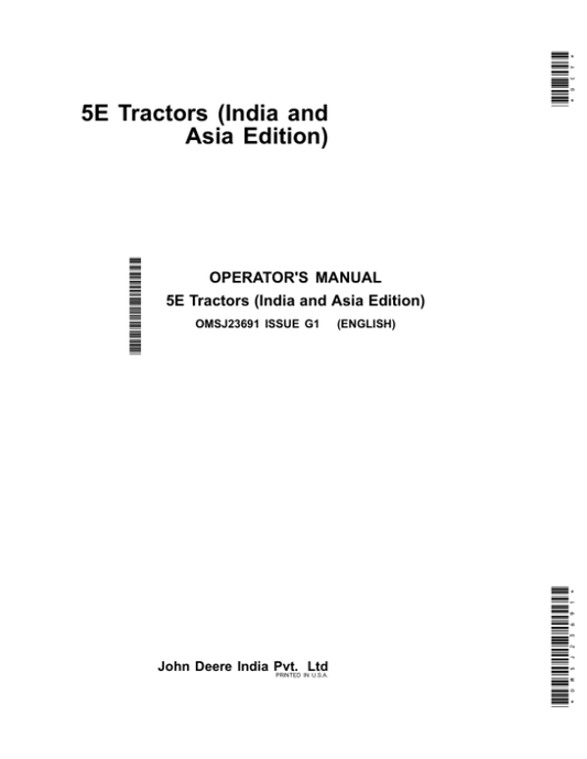 John Deere 5055E, 5060E, 5065E, 5075E Tractors (Asia) Operator’s Manual (OMSJ23691) Workshop Guide