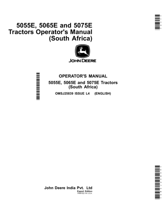 John Deere 5055E, 5065E, 5075E Tractors (South Africa) Operator’s Manual (OMSJ25839) Workshop Guide