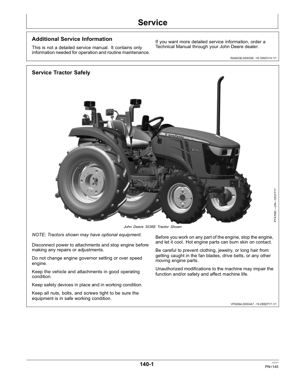 John Deere 3036E Tractor Operator’s Manual (OMSJ32127) Workshop Guide