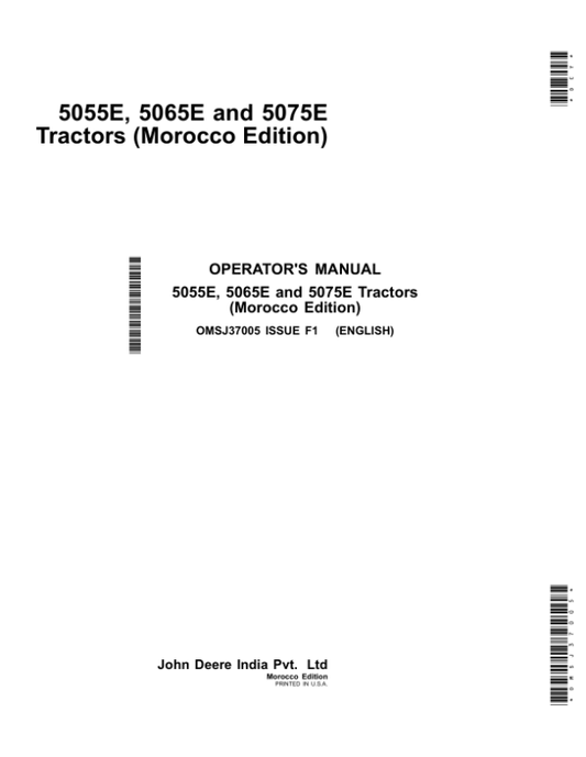 John Deere 5055E, 5065E, 5075E Tractors (Morocco Edition) Operator’s Manual (OMSJ37005) Workshop Guide