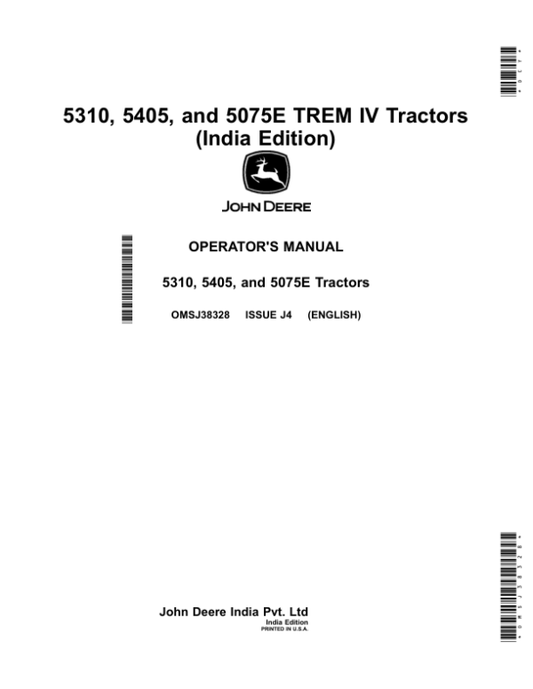John Deere 5310, 5405, 5075E TREM IV Tractors (India) Operator’s Manual (OMSJ38328) Workshop Guide