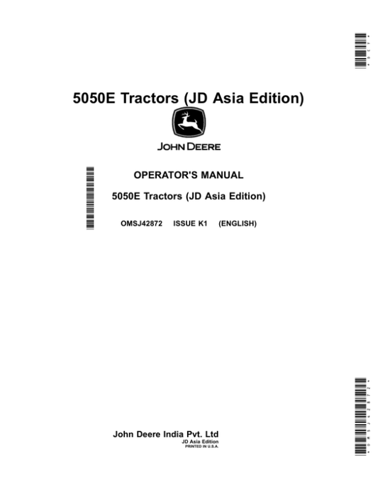 John Deere 5050E Tractors (JD Asia Edition) Operator’s Manual (OMSJ42872) Workshop Guide