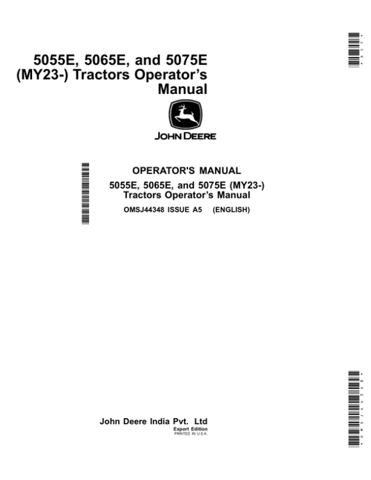 John Deere 5055E, 5065E, 5075E (MY23-) Tractors Operator’s Manual Operator’s Manual (OMSJ44348) Workshop Guide