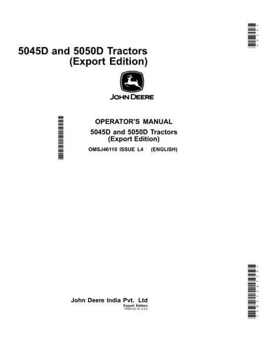 John Deere 5045D, 5050D Tractors (Export Edition) Operator’s Manual (OMSJ46110) Workshop Guide