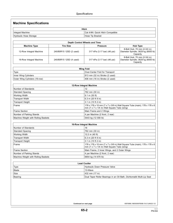 John Deere ST12, ST16 Strip Till Solutions (North American) (S.N. XFST12X230000–) (S.N. XFST16X231000–) Operator’s Manual (OMST1216A01) Workshop Guide