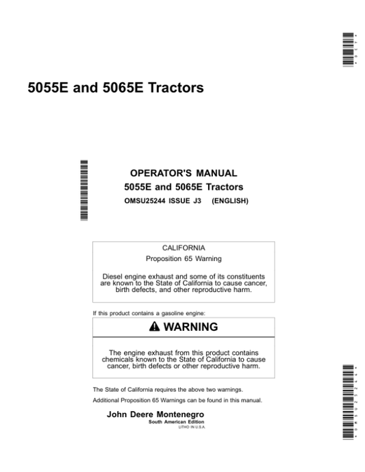 John Deere 5055E, 5065E Tractors Operator’s Manual (OMSU25244) Workshop Guide