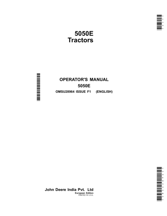 John Deere 5050E Tractors (European Edition) Operator’s Manual (OMSU28964) Workshop Guide