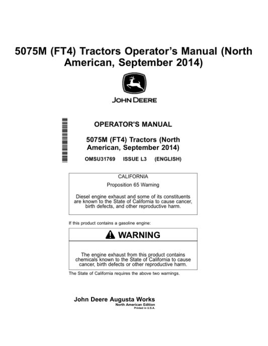 John Deere 5075M (FT4) Tractors Operator’s Manual (OMSU31769) Workshop Guide