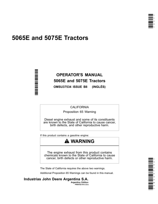 John Deere 5065E, 5075E Tractors Operator’s Manual (OMSU37534) Workshop Guide