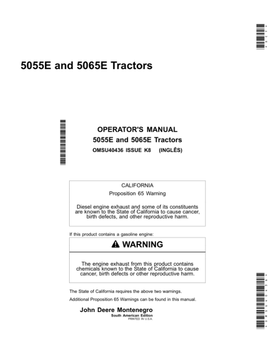 John Deere 5055E, 5065E Tractors (South America) Operator’s Manual (OMSU40436) Workshop Guide