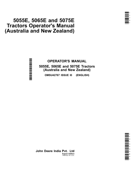 John Deere 5055E, 5065E, 5075E Tractors (MY2018-Current) (Australia) Operator’s Manual (OMSU42767) Workshop Guide