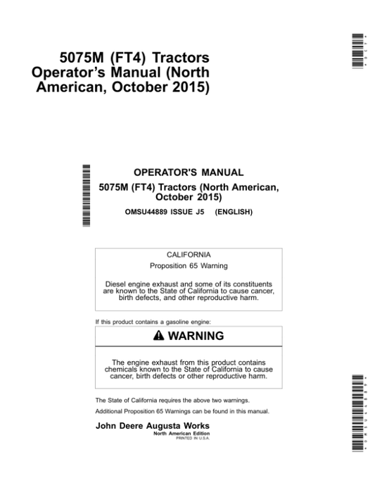 John Deere 5075M (FT4) Tractors Operator’s Manual (OMSU44889) Workshop Guide