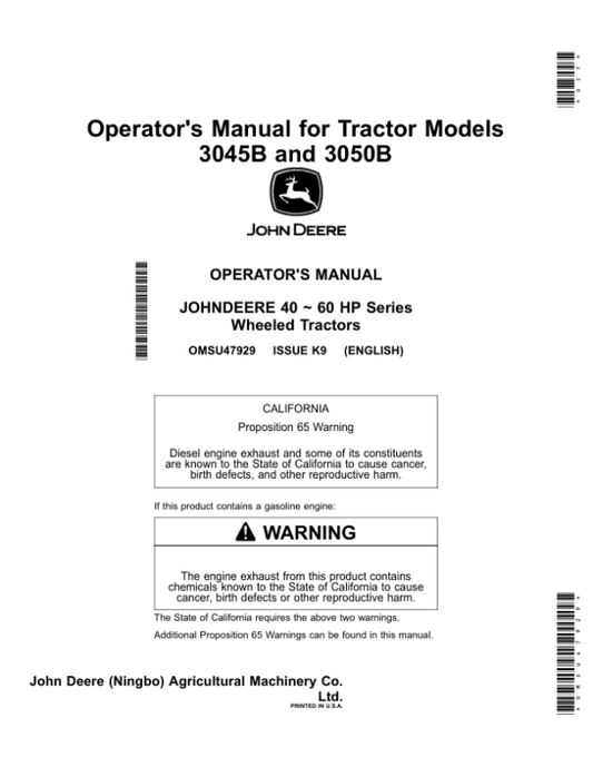 John Deere 3045B, 3050B Tractors Operator’s Manual (OMSU47929) Workshop Guide