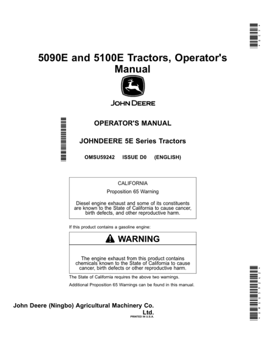 John Deere 5090E, 5100E Tractors (MY2020-) Operator’s Manual (OMSU59242) Workshop Guide